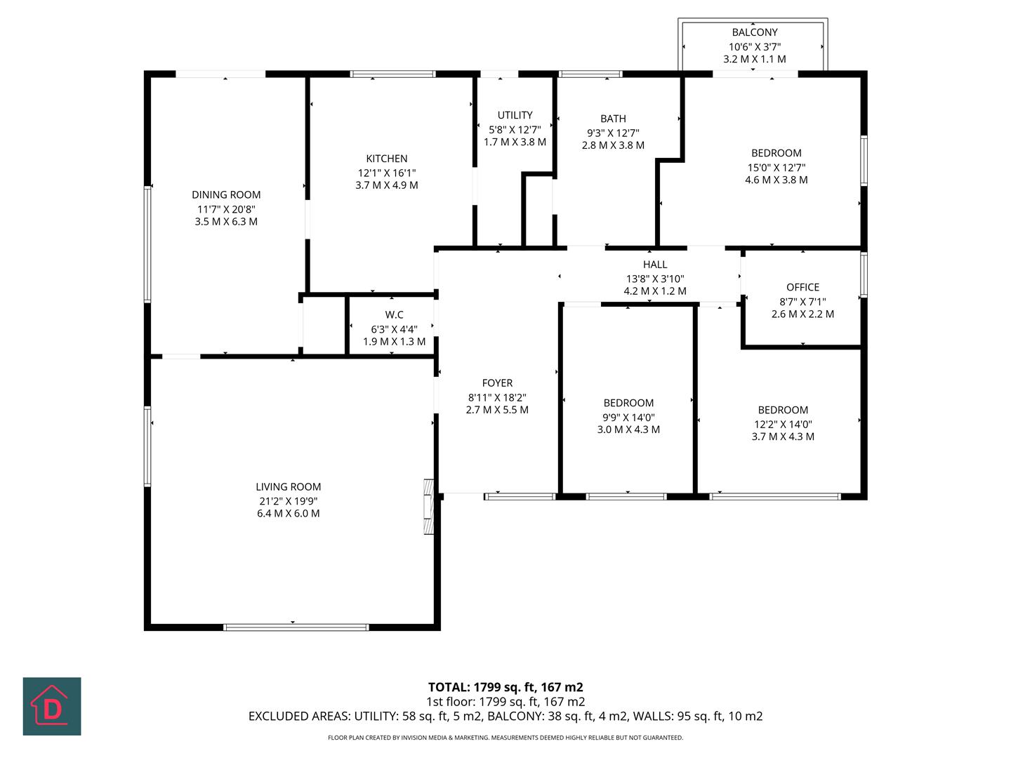 Floorplan - 6, Rosedene Close, Birch Hill, Onchan. - Plan 1 of 1