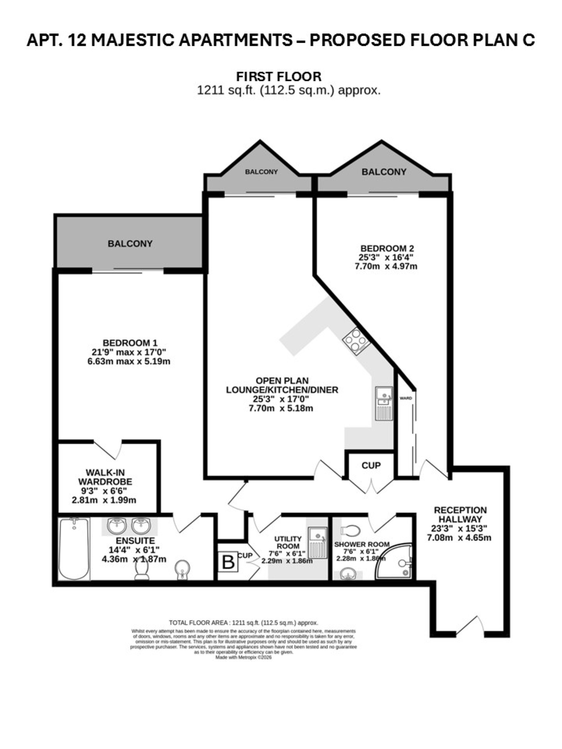 Floorplan - Apt. 12 Majestic Apartments, King Edward Road, Onchan, IM3 2BD. - Plan 4 of 5