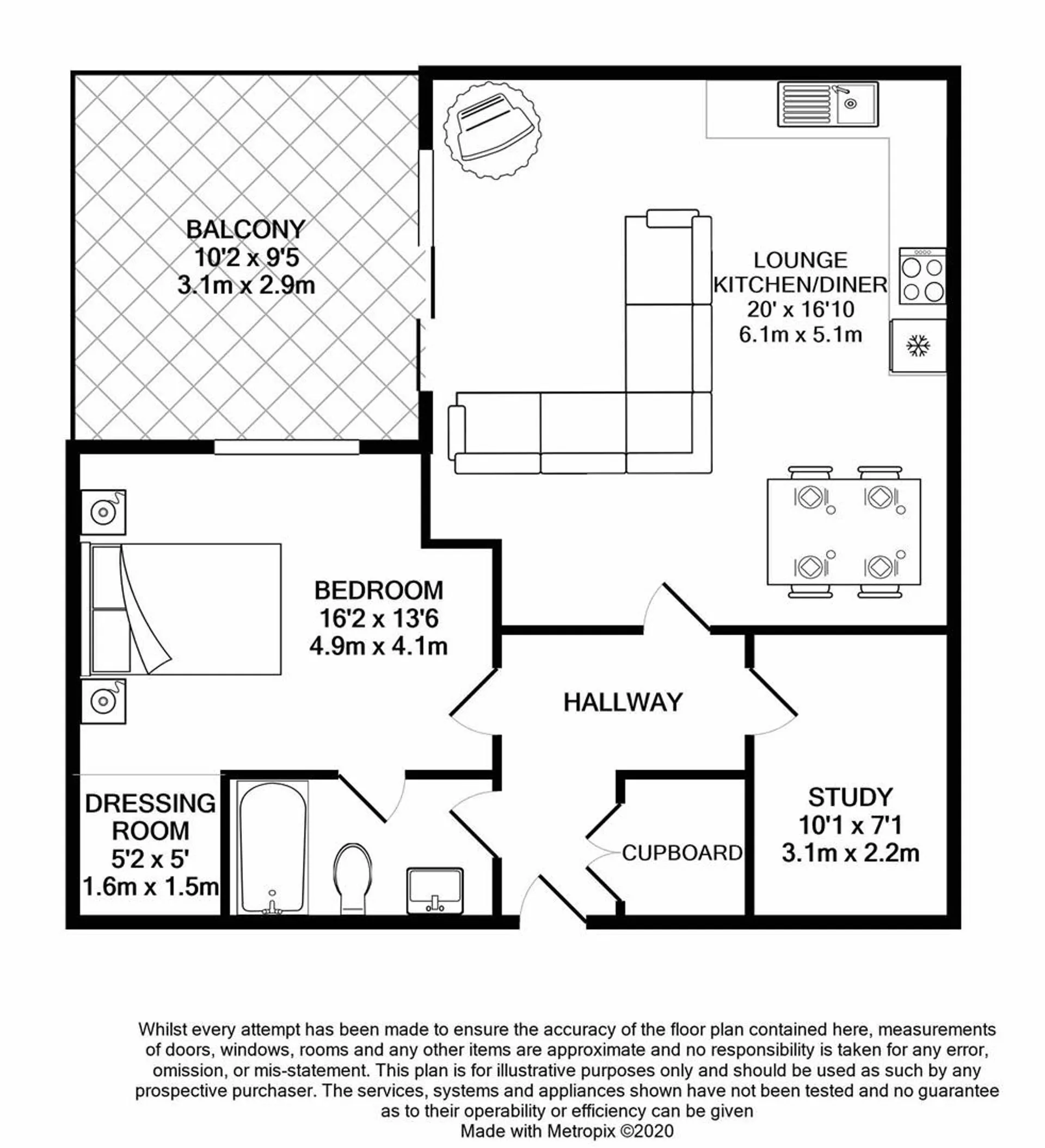 Floorplan - 1 bed apartment for sale in Central Promenade, Douglas, IM2. - Plan 1 of 1